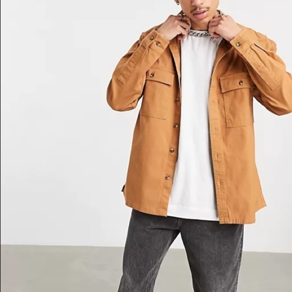 ASOS Twill Overshirt with Back Print Tobacco - 2XS